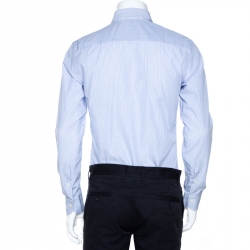 Pre Owned Givenchy White & Blue Striped Cotton Long Sleeve Shirt M