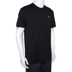 Pre Owned Givenchy Black Cotton Logo Embroidered Crew Neck T-Shirt XL