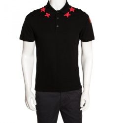 Givenchy Black Cotton Star Appliqued Polo T-Shirt M