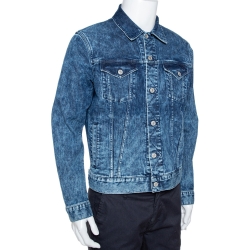 Pre Owned Givenchy Blue Denim Spray Paint Logo Detail Lightweight Jacket XL