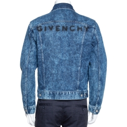 Pre Owned Givenchy Blue Denim Spray Paint Logo Detail Lightweight Jacket XL