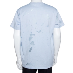 Pre Owned Givenchy Light Blue Logo Print Cotton Distressed Columbian Fit T-Shirt S