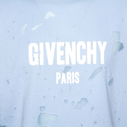 Pre Owned Givenchy Light Blue Logo Print Cotton Distressed Columbian Fit T-Shirt S