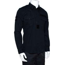 Pre Owned Givenchy Midnight Blue Cotton Velcro Appliqued Shirt M