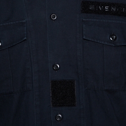 Pre Owned Givenchy Midnight Blue Cotton Velcro Appliqued Shirt M