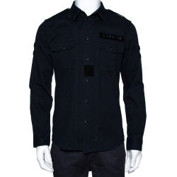 Pre Owned Givenchy Midnight Blue Cotton Velcro Appliqued Shirt M