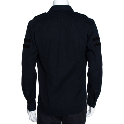 Pre Owned Givenchy Midnight Blue Cotton Velcro Appliqued Shirt M