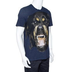 Pre Owned Givenchy Navy Blue Cotton Rottweiler Print Crew Neck T Shirt M