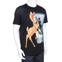 Pre Owned Givenchy Black Cotton Bambi Print Oversized T Shirt XS 
