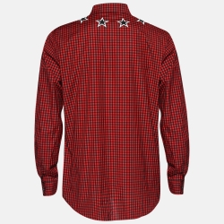 Givenchy Red Gingham Check Star Print Poplin Shirt XXL Givenchy