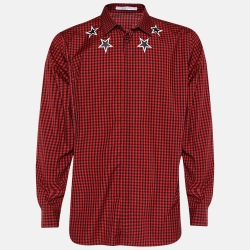 Pre Owned Givenchy Red Gingham Check Star Print Poplin Shirt XXL