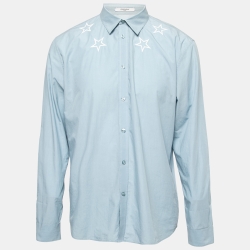 Givenchy Blue Cotton Star Embroidered Button Front Shirt XXL