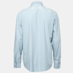 Givenchy Blue Cotton Star Embroidered Button Front Shirt XXL