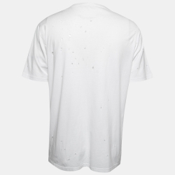 Pre Owned Givenchy White Distressed Cotton Logo Printed Short Sleeve T-Shirt M