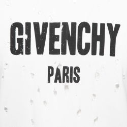 Pre Owned Givenchy White Distressed Cotton Logo Printed Short Sleeve T-Shirt M