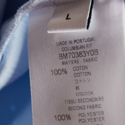 مملوكة مسبقًا Givenchy Light Blue Logo Printed Cotton Distressed Crewneck T-Shirt L