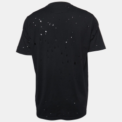 Pre Owned Givenchy Black Distressed Cotton Logo Print T-Shirt M