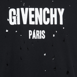 Pre Owned Givenchy Black Distressed Cotton Logo Print T-Shirt M
