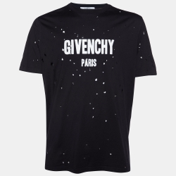 Givenchy Black Logo Print Cotton Oversized Distressed T-shirt L