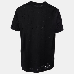 Givenchy Black Logo Print Cotton Oversized Distressed T-shirt L