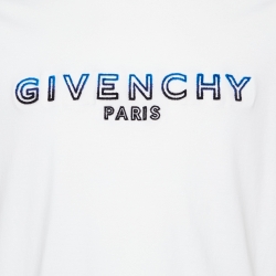 Pre Owned Givenchy White Tufted Logo Cotton Crew Neck T-Shirt M