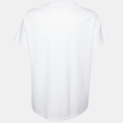 Pre Owned Givenchy White Tufted Logo Cotton Crew Neck T-Shirt M