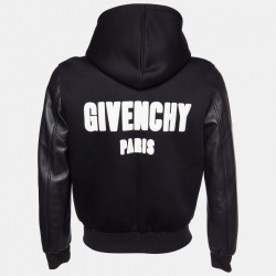 مملوكة مسبقًا Givenchy Black Leather & Knit Hooded Bomber Jacket S