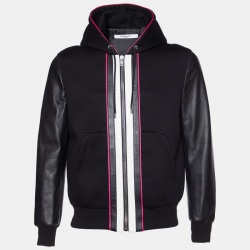 Pre Owned Givenchy Black Leather & Knit Hooded Bomber Jacket S