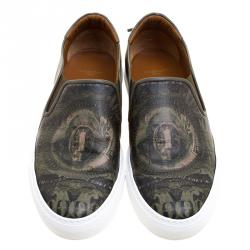 Givenchy Olive Green Printed Leather Street Skate Slip On Sneakers Size 41.5