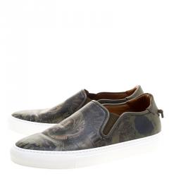 Givenchy Olive Green Printed Leather Street Skate Slip On Sneakers Size 41.5
