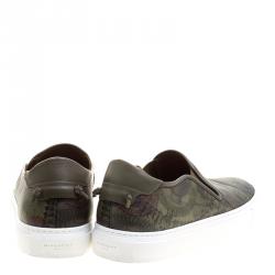 Givenchy Olive Green Printed Leather Street Skate Slip On Sneakers Size 41.5