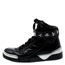 Givenchy Black Leather Tyson Star Studded High Top Sneakers Size 43