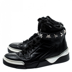 Givenchy Black Leather Tyson Star Studded High Top Sneakers Size 43