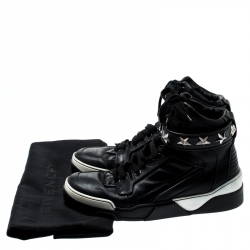 Givenchy Black Leather Tyson Star Studded High Top Sneakers Size 43