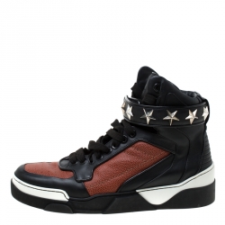 Givenchy Black/Brown Leather Tyson Star Studded High Top Sneakers Size 43