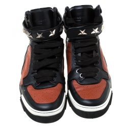 Givenchy Black/Brown Leather Tyson Star Studded High Top Sneakers Size 43