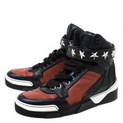 Givenchy Black/Brown Leather Tyson Star Studded High Top Sneakers Size 43