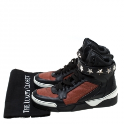Givenchy Black/Brown Leather Tyson Star Studded High Top Sneakers Size 43