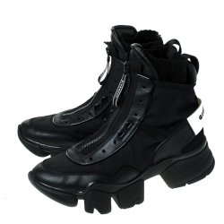 Pre Owned Givenchy Black Nylon and Leather Jaw High Top Sneakers Size 43