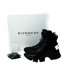 Pre Owned Givenchy Black Nylon and Leather Jaw High Top Sneakers Size 43