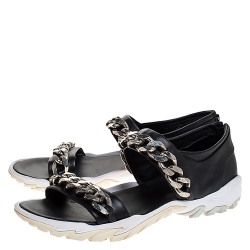 Givenchy Black Leather Palladio Chain Embellished Flat Sandals Size 43