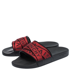 Givenchy Red/Black Fabric Logo Slide Sandals Size 41