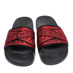 Givenchy Red/Black Fabric Logo Slide Sandals Size 41