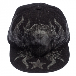 Givenchy Dark Grey Denim Barb Wire Jesus Print Snapback Cap 