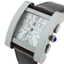 Givenchy White Stainless Steel Leather Koleos Chronograph Men's Wristwatch  36 mm