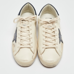Pre Owned Golden Goose Cream/Navy Blue Leather Superstar Sneakers Size 42