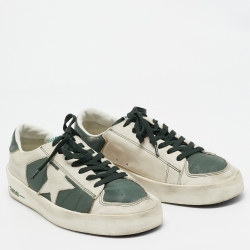 Pre Owned Golden Goose Grey/Green Leather Stardan Lace Up Sneakers Size 42 