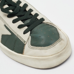 Pre Owned Golden Goose Grey/Green Leather Stardan Lace Up Sneakers Size 42 