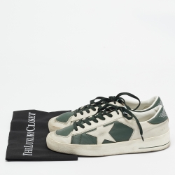 Pre Owned Golden Goose Grey/Green Leather Stardan Lace Up Sneakers Size 42 