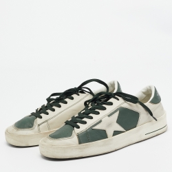 Pre Owned Golden Goose Grey/Green Leather Stardan Lace Up Sneakers Size 42 
